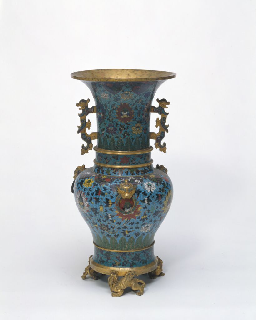 图片[1]-Jingtai style filigree enamel with lotus pattern animal ear three-ring statue-China Archive